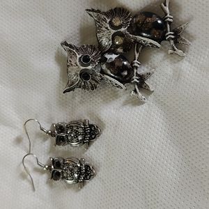 1960s Madeira Creations Owl Brooche/Pendant with Owl earrings.